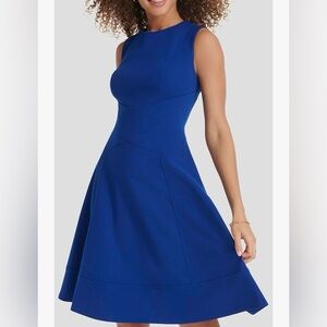 Tommy Hilfiger Royal Blue Midi Dress sleeveless high neck fit & flare size 8 new